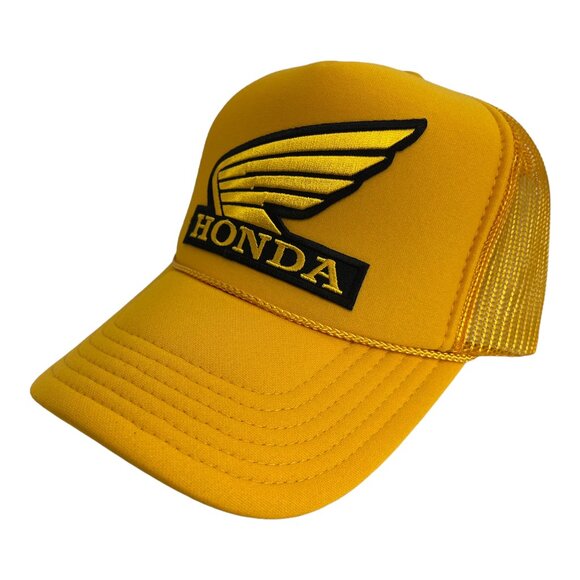 VINTAGE NEW HONDA MOTORS RACING YELLOW TRUCKER HAT SNAPBACK ADULT SZ TRENDY - Picture 2 of 3